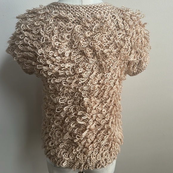 American Rag Women’s Shaggy Wool Blend Short Sleeve Boho Crop Cardigan Tan XS - Picture 6 of 9